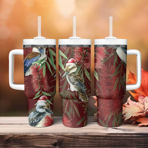 Australia Christmas Tumbler With Handle Kookaburra Santa on Red Bottlebrush