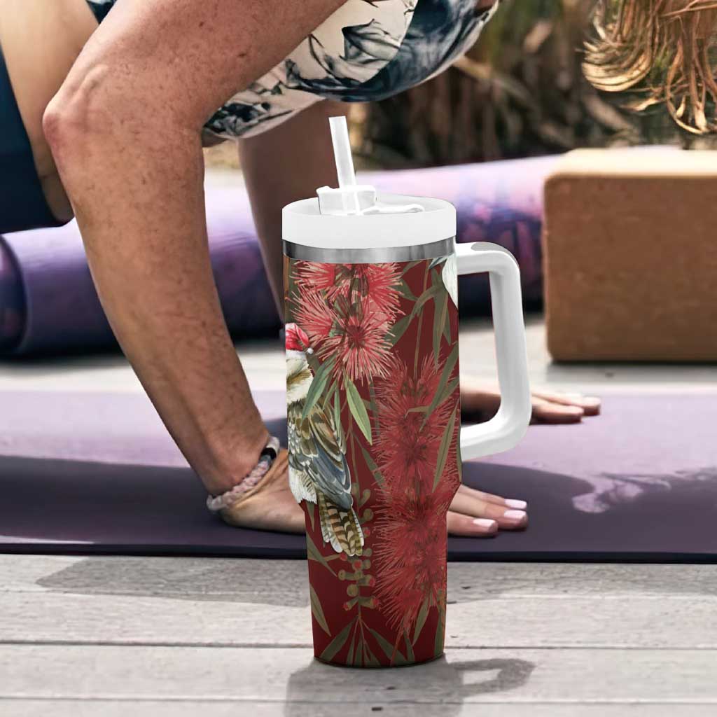 Australia Christmas Tumbler With Handle Kookaburra Santa on Red Bottlebrush
