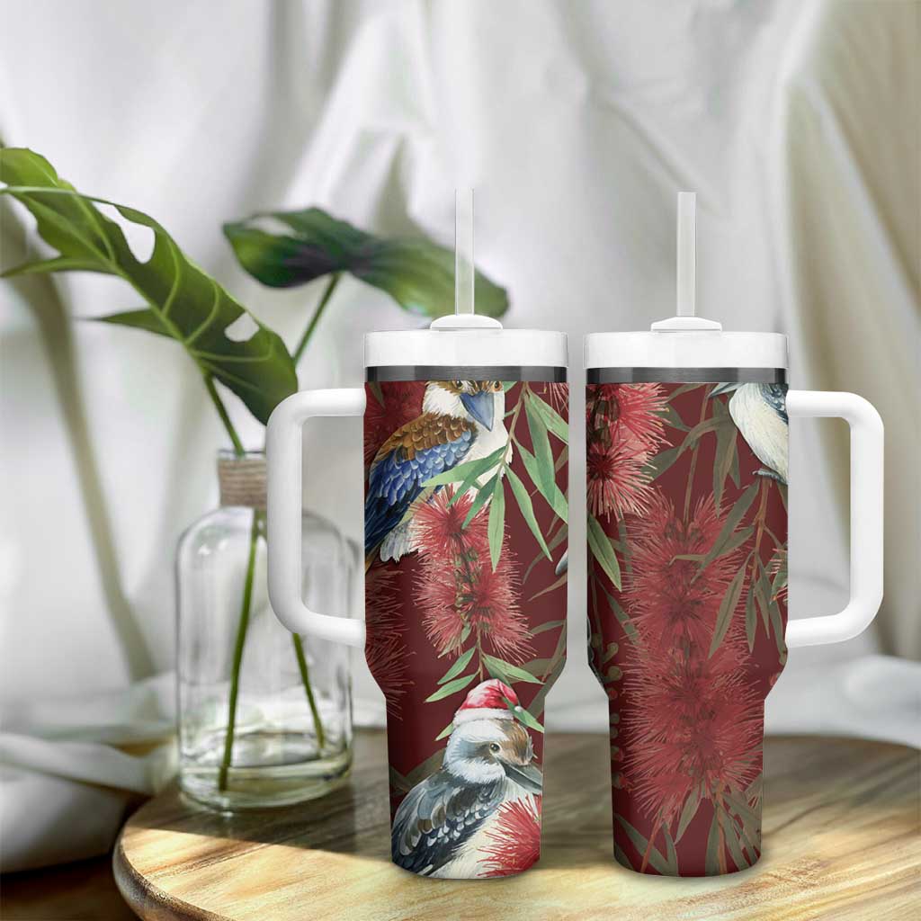 Australia Christmas Tumbler With Handle Kookaburra Santa on Red Bottlebrush