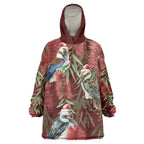 Australia Christmas Wearable Blanket Hoodie Kookaburra Santa on Red Bottlebrush