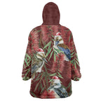Australia Christmas Wearable Blanket Hoodie Kookaburra Santa on Red Bottlebrush