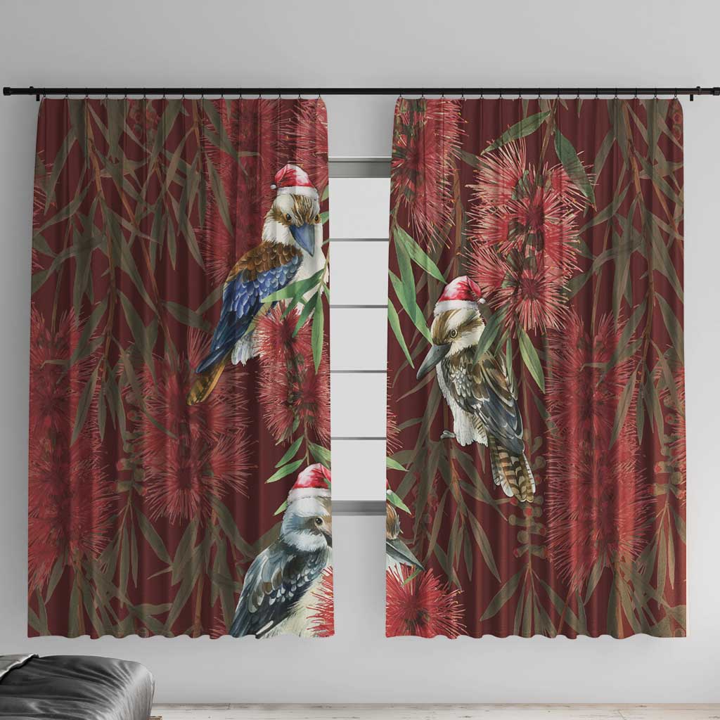 Australia Christmas Window Curtain Kookaburra Santa on Red Bottlebrush