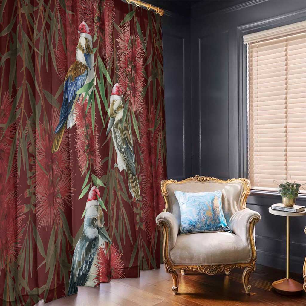 Australia Christmas Window Curtain Kookaburra Santa on Red Bottlebrush