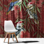 Australia Christmas Window Curtain Kookaburra Santa on Red Bottlebrush