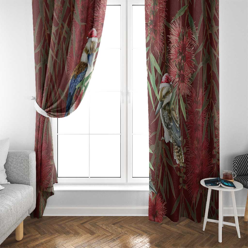 Australia Christmas Window Curtain Kookaburra Santa on Red Bottlebrush