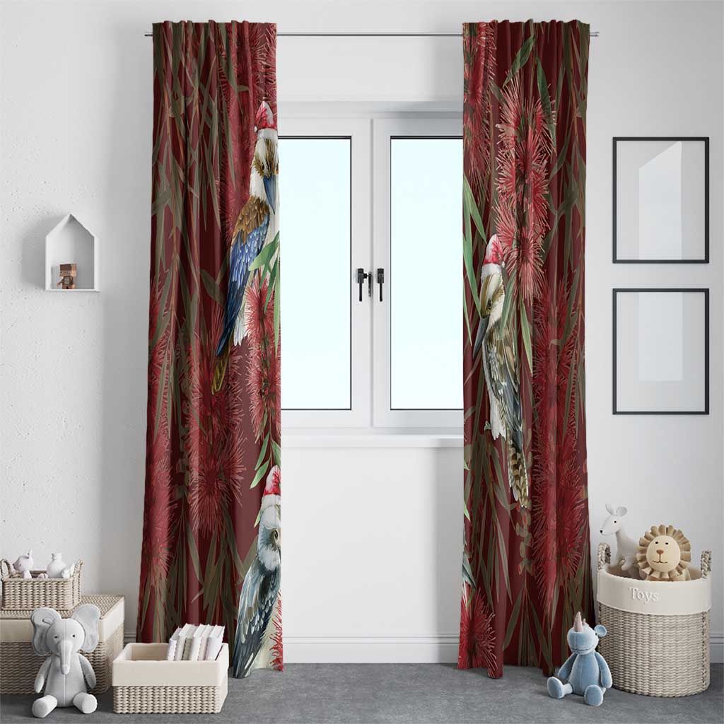 Australia Christmas Window Curtain Kookaburra Santa on Red Bottlebrush