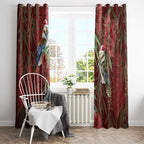 Australia Christmas Window Curtain Kookaburra Santa on Red Bottlebrush