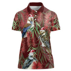 Australia Christmas Women Polo Shirt Kookaburra Santa on Red Bottlebrush