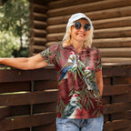 Australia Christmas Women Polo Shirt Kookaburra Santa on Red Bottlebrush