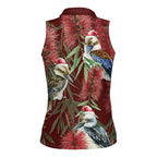 Australia Christmas Women Sleeveless Polo Shirt Kookaburra Santa on Red Bottlebrush