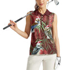 Australia Christmas Women Sleeveless Polo Shirt Kookaburra Santa on Red Bottlebrush