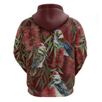 Australia Christmas Zip Hoodie Kookaburra Santa on Red Bottlebrush