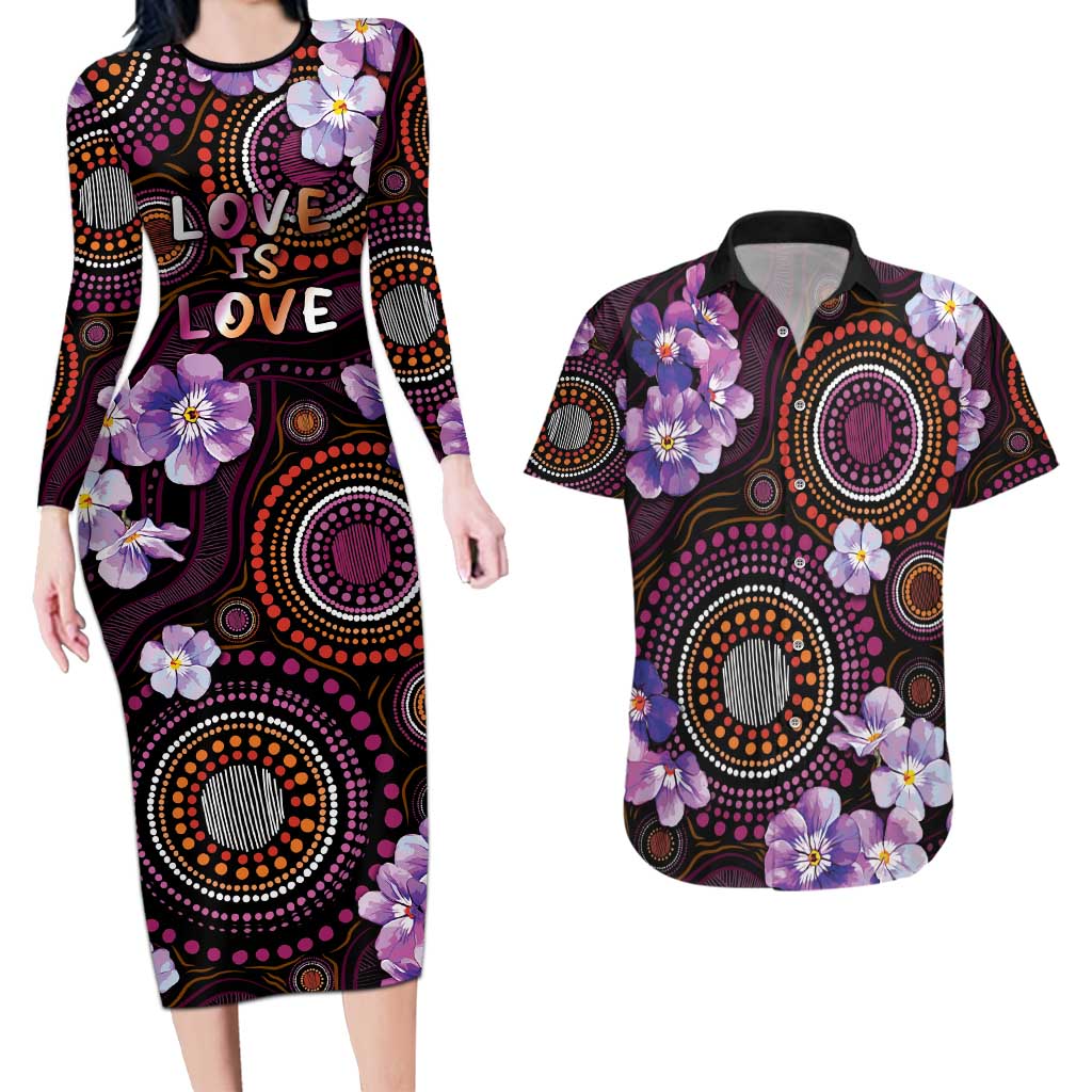 Australia First Nation LGBT - Lesbian Week Couples Matching Long Sleeve Bodycon Dress and Hawaiian Shirt Sapphic Violet - Love Is Love - Aussie Hoodie