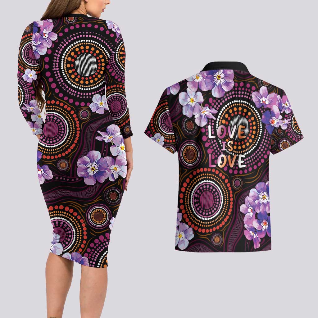 Australia First Nation LGBT - Lesbian Week Couples Matching Long Sleeve Bodycon Dress and Hawaiian Shirt Sapphic Violet - Love Is Love - Aussie Hoodie
