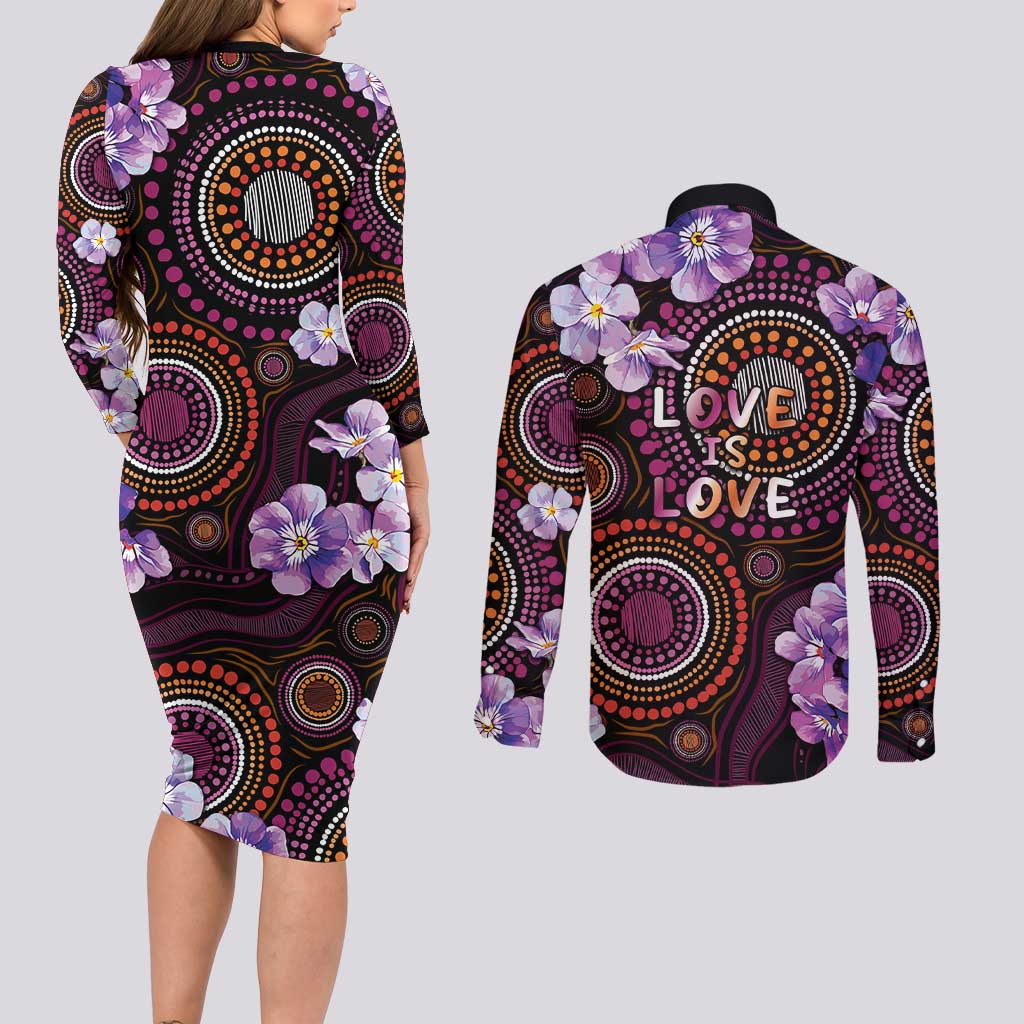 Australia First Nation LGBT - Lesbian Week Couples Matching Long Sleeve Bodycon Dress and Long Sleeve Button Shirt Sapphic Violet - Love Is Love - Aussie Hoodie