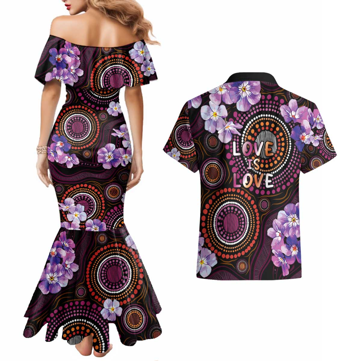 Australia First Nation LGBT - Lesbian Week Couples Matching Mermaid Dress and Hawaiian Shirt Sapphic Violet - Love Is Love - Aussie Hoodie