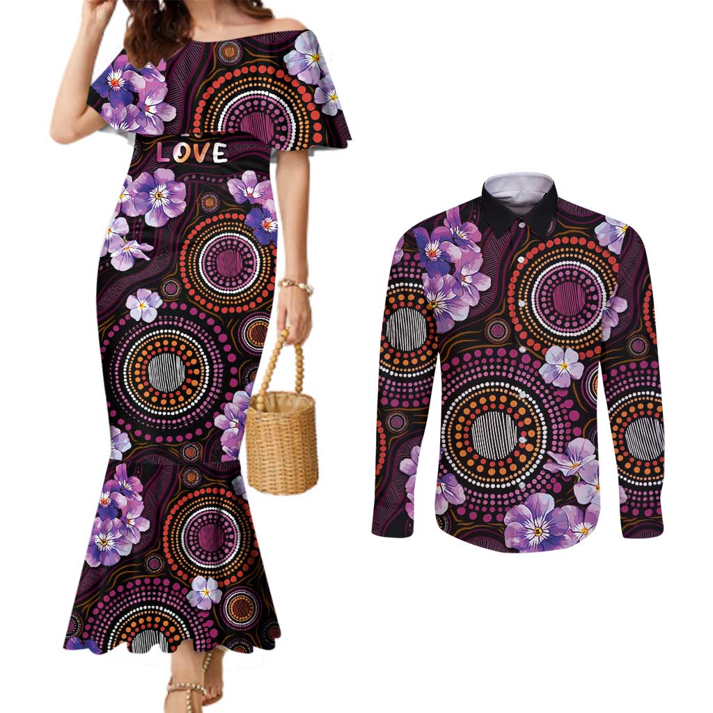 Australia First Nation LGBT - Lesbian Week Couples Matching Mermaid Dress and Long Sleeve Button Shirt Sapphic Violet - Love Is Love - Aussie Hoodie