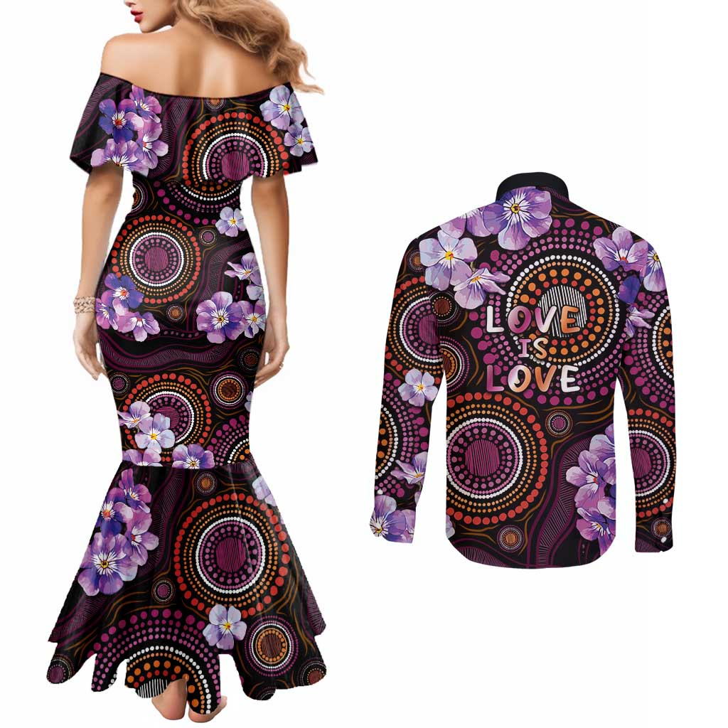 Australia First Nation LGBT - Lesbian Week Couples Matching Mermaid Dress and Long Sleeve Button Shirt Sapphic Violet - Love Is Love - Aussie Hoodie