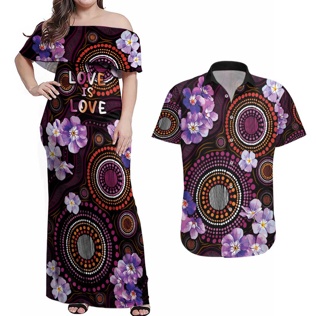 Australia First Nation LGBT - Lesbian Week Couples Matching Off Shoulder Maxi Dress and Hawaiian Shirt Sapphic Violet - Love Is Love - Aussie Hoodie