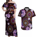 Australia First Nation LGBT - Lesbian Week Couples Matching Off Shoulder Maxi Dress and Hawaiian Shirt Sapphic Violet - Love Is Love - Aussie Hoodie