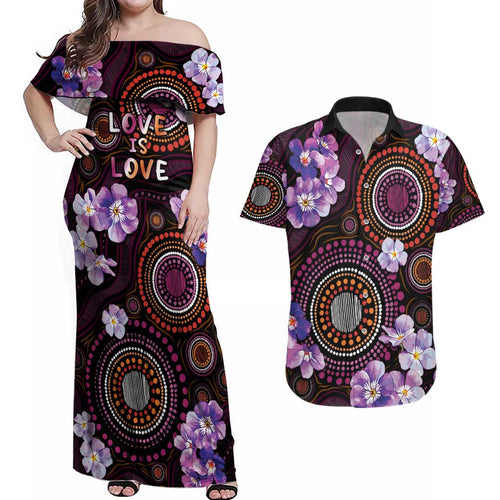 Australia First Nation LGBT - Lesbian Week Couples Matching Off Shoulder Maxi Dress and Hawaiian Shirt Sapphic Violet - Love Is Love - Aussie Hoodie