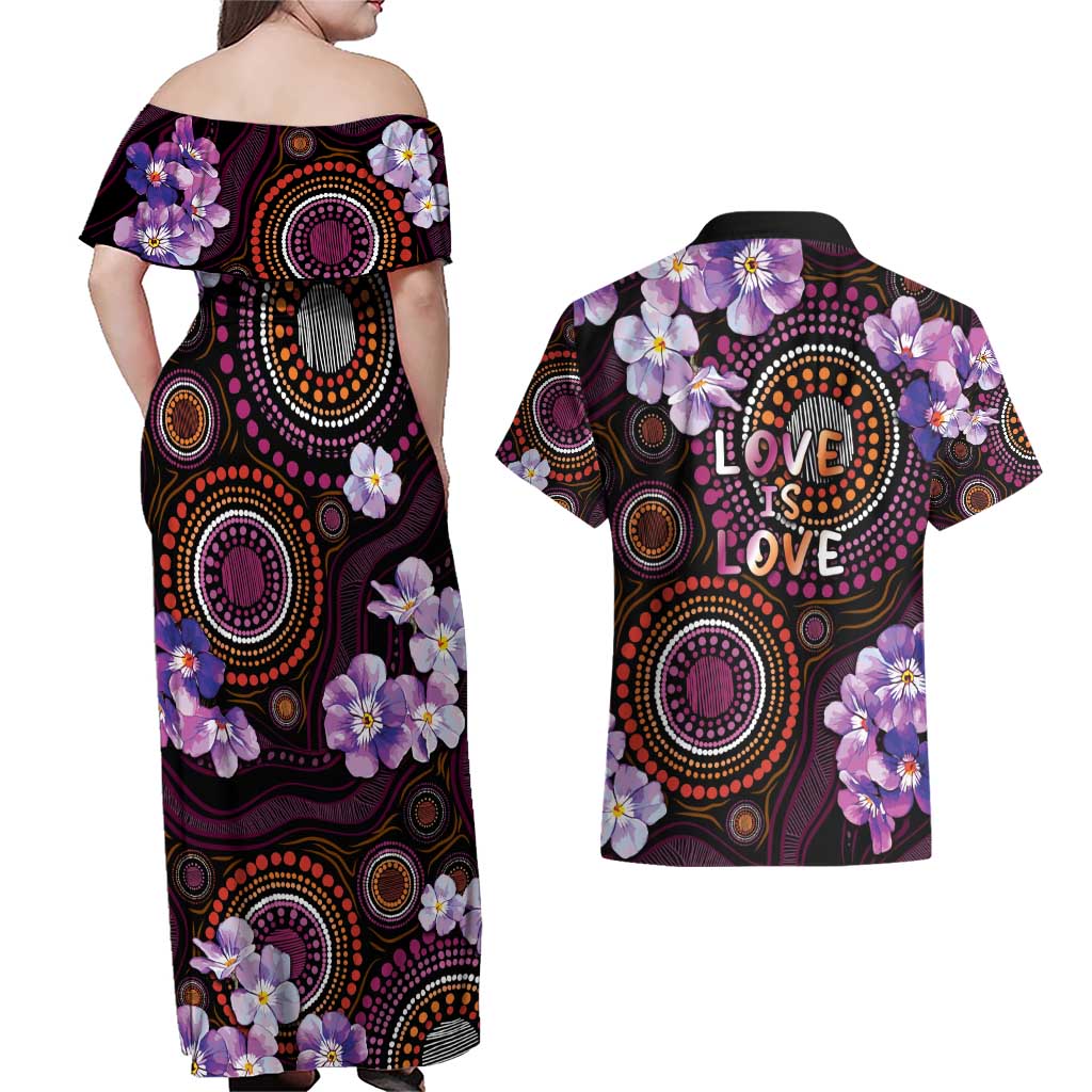 Australia First Nation LGBT - Lesbian Week Couples Matching Off Shoulder Maxi Dress and Hawaiian Shirt Sapphic Violet - Love Is Love - Aussie Hoodie