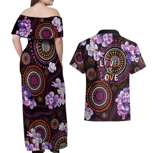 Australia First Nation LGBT - Lesbian Week Couples Matching Off Shoulder Maxi Dress and Hawaiian Shirt Sapphic Violet - Love Is Love - Aussie Hoodie