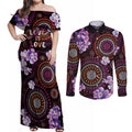 Australia First Nation LGBT - Lesbian Week Couples Matching Off Shoulder Maxi Dress and Long Sleeve Button Shirt Sapphic Violet - Love Is Love - Aussie Hoodie