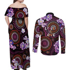 Australia First Nation LGBT - Lesbian Week Couples Matching Off Shoulder Maxi Dress and Long Sleeve Button Shirt Sapphic Violet - Love Is Love - Aussie Hoodie