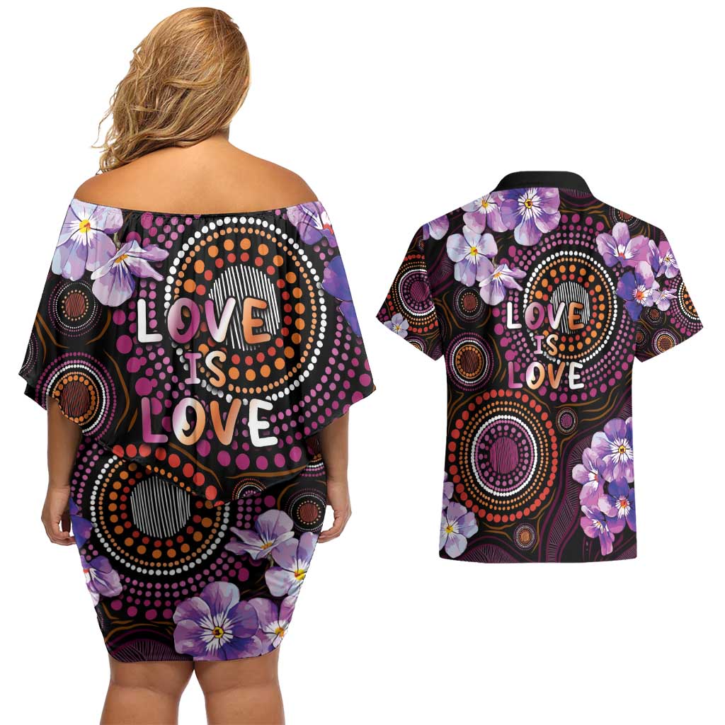 Australia First Nation LGBT - Lesbian Week Couples Matching Off Shoulder Short Dress and Hawaiian Shirt Sapphic Violet - Love Is Love - Aussie Hoodie
