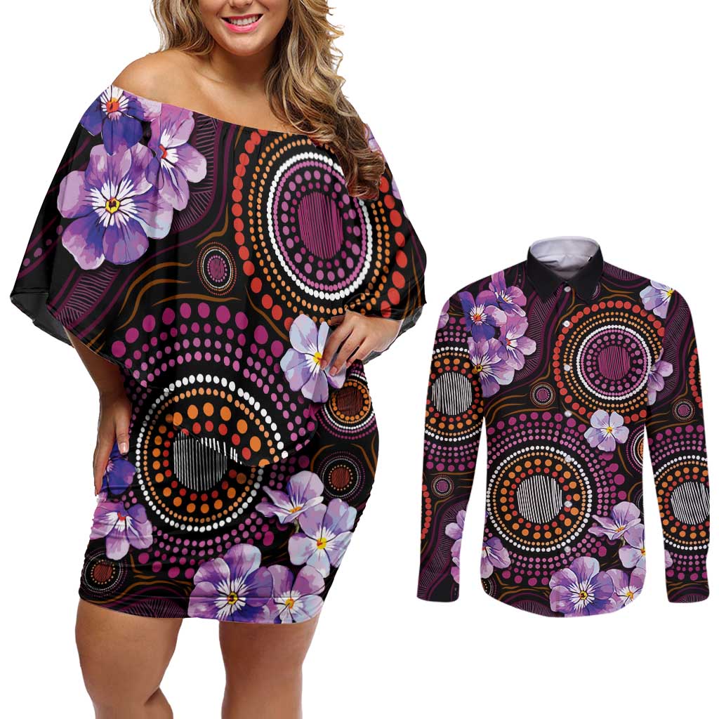 Australia First Nation LGBT - Lesbian Week Couples Matching Off Shoulder Short Dress and Long Sleeve Button Shirt Sapphic Violet - Love Is Love - Aussie Hoodie