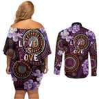 Australia First Nation LGBT - Lesbian Week Couples Matching Off Shoulder Short Dress and Long Sleeve Button Shirt Sapphic Violet - Love Is Love - Aussie Hoodie