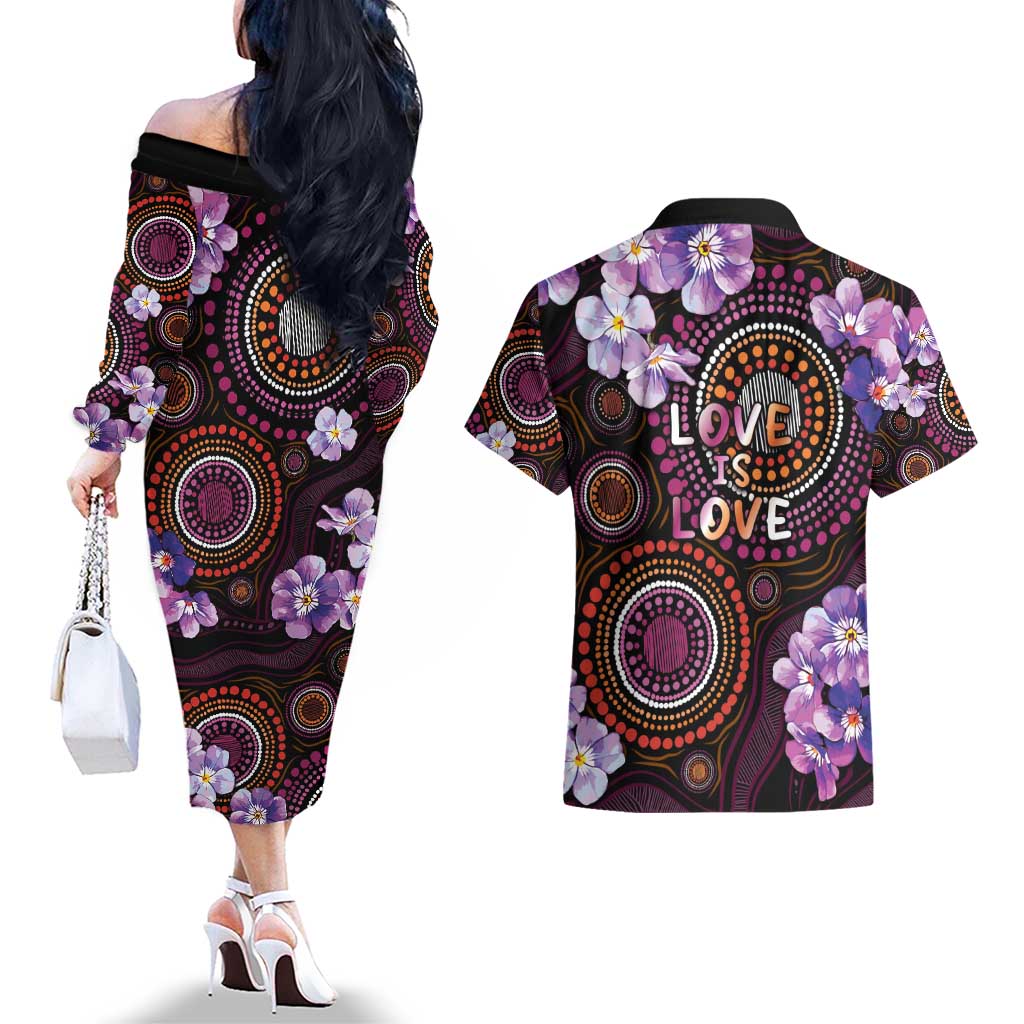 Australia First Nation LGBT - Lesbian Week Couples Matching Off The Shoulder Long Sleeve Dress and Hawaiian Shirt Sapphic Violet - Love Is Love - Aussie Hoodie