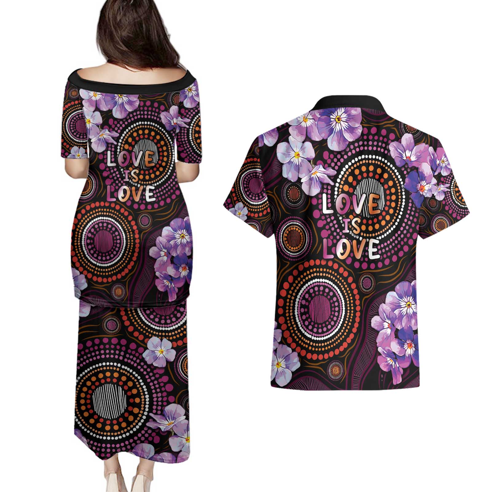 Australia First Nation LGBT - Lesbian Week Couples Matching Puletasi and Hawaiian Shirt Sapphic Violet - Love Is Love - Aussie Hoodie