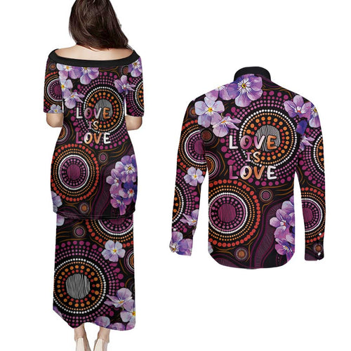 Australia First Nation LGBT - Lesbian Week Couples Matching Puletasi and Long Sleeve Button Shirt Sapphic Violet - Love Is Love - Aussie Hoodie