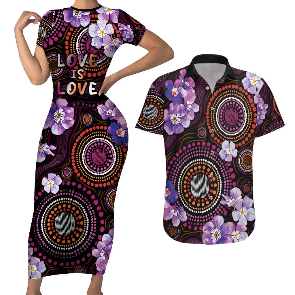 Australia First Nation LGBT - Lesbian Week Couples Matching Short Sleeve Bodycon Dress and Hawaiian Shirt Sapphic Violet - Love Is Love - Aussie Hoodie