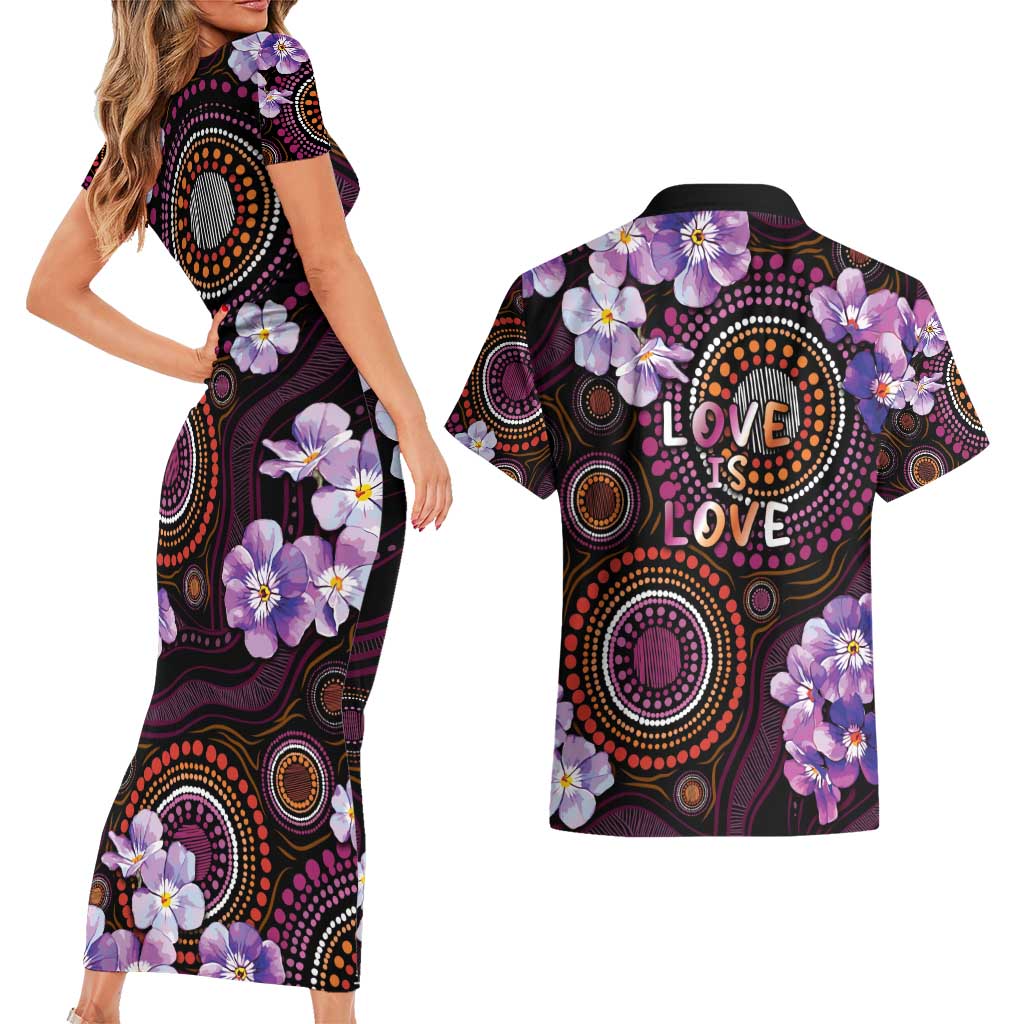 Australia First Nation LGBT - Lesbian Week Couples Matching Short Sleeve Bodycon Dress and Hawaiian Shirt Sapphic Violet - Love Is Love - Aussie Hoodie