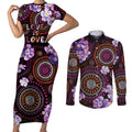 Australia First Nation LGBT - Lesbian Week Couples Matching Short Sleeve Bodycon Dress and Long Sleeve Button Shirt Sapphic Violet - Love Is Love - Aussie Hoodie