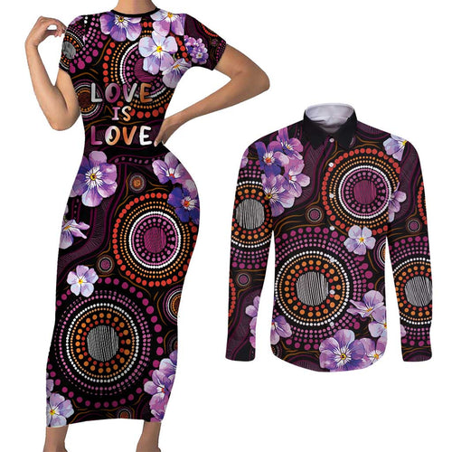 Australia First Nation LGBT - Lesbian Week Couples Matching Short Sleeve Bodycon Dress and Long Sleeve Button Shirt Sapphic Violet - Love Is Love - Aussie Hoodie