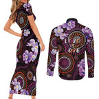 Australia First Nation LGBT - Lesbian Week Couples Matching Short Sleeve Bodycon Dress and Long Sleeve Button Shirt Sapphic Violet - Love Is Love - Aussie Hoodie