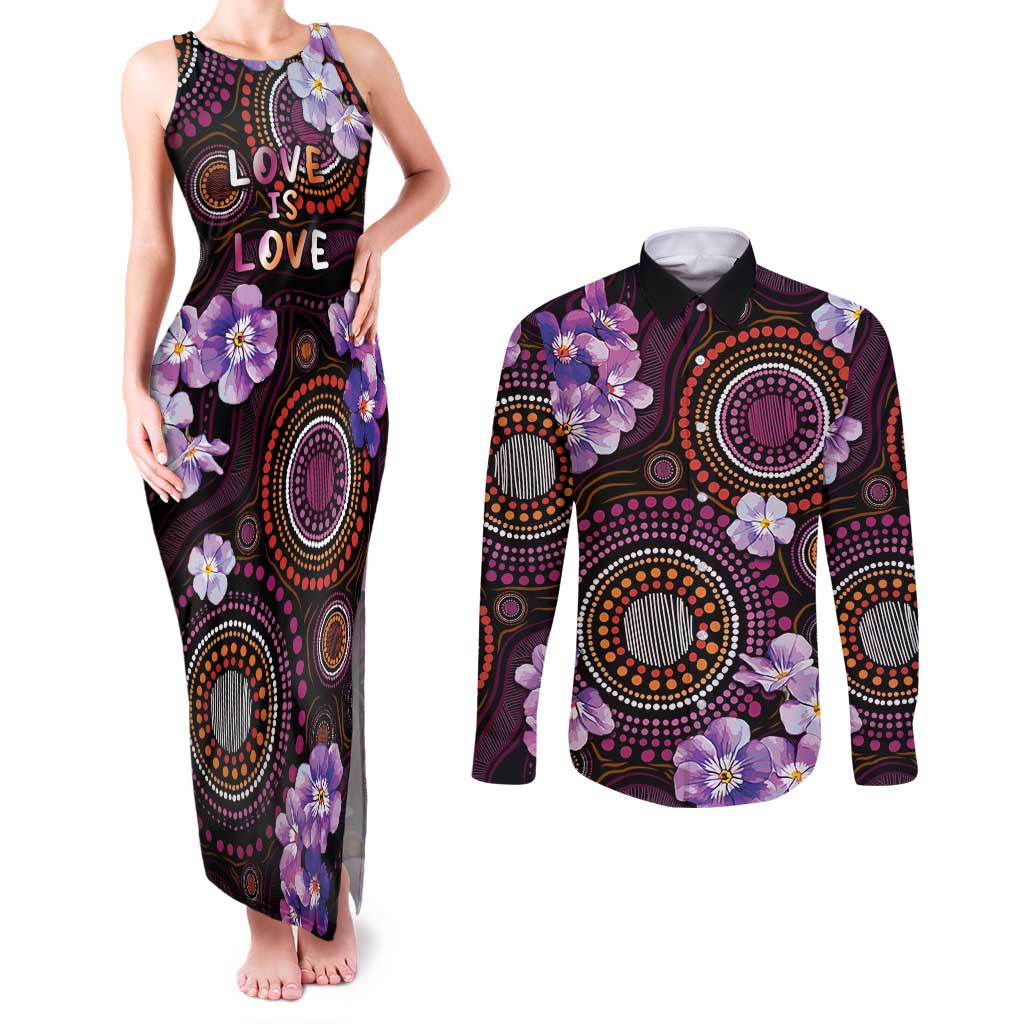 Australia First Nation LGBT - Lesbian Week Couples Matching Tank Maxi Dress and Long Sleeve Button Shirt Sapphic Violet - Love Is Love - Aussie Hoodie