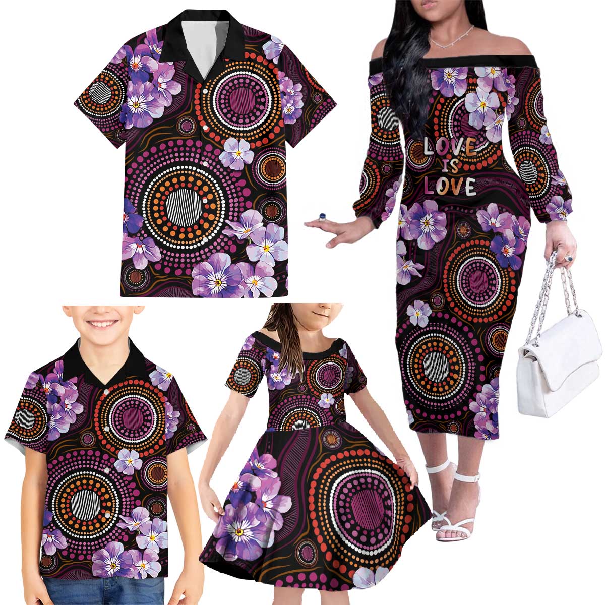 Australia First Nation LGBT - Lesbian Week Family Matching Off The Shoulder Long Sleeve Dress and Hawaiian Shirt Sapphic Violet - Love Is Love - Aussie Hoodie