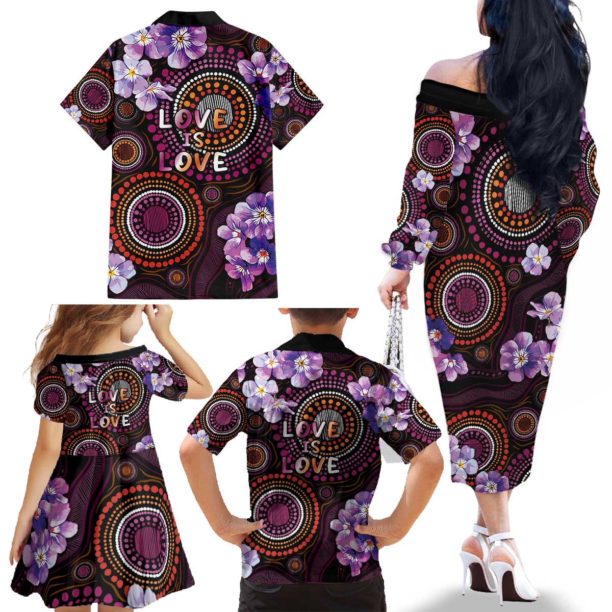 Australia First Nation LGBT - Lesbian Week Family Matching Off The Shoulder Long Sleeve Dress and Hawaiian Shirt Sapphic Violet - Love Is Love - Aussie Hoodie