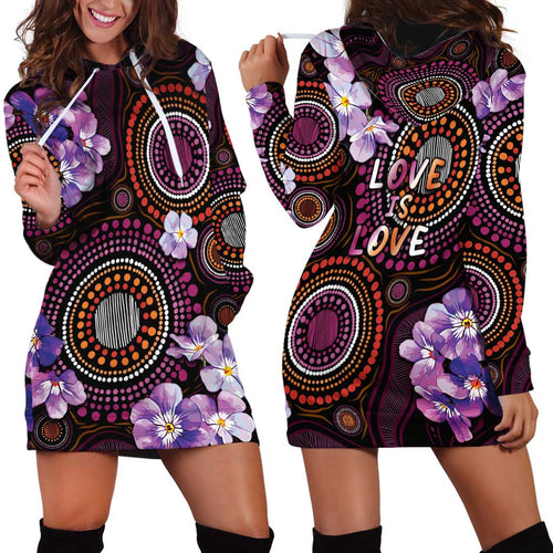Australia First Nation LGBT - Lesbian Week Hoodie Dress Sapphic Violet - Love Is Love - Aussie Hoodie