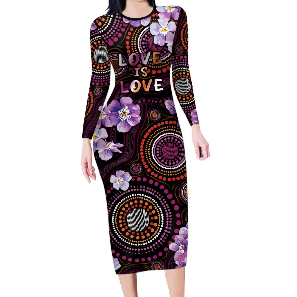 Australia First Nation LGBT - Lesbian Week Long Sleeve Bodycon Dress Sapphic Violet - Love Is Love - Aussie Hoodie