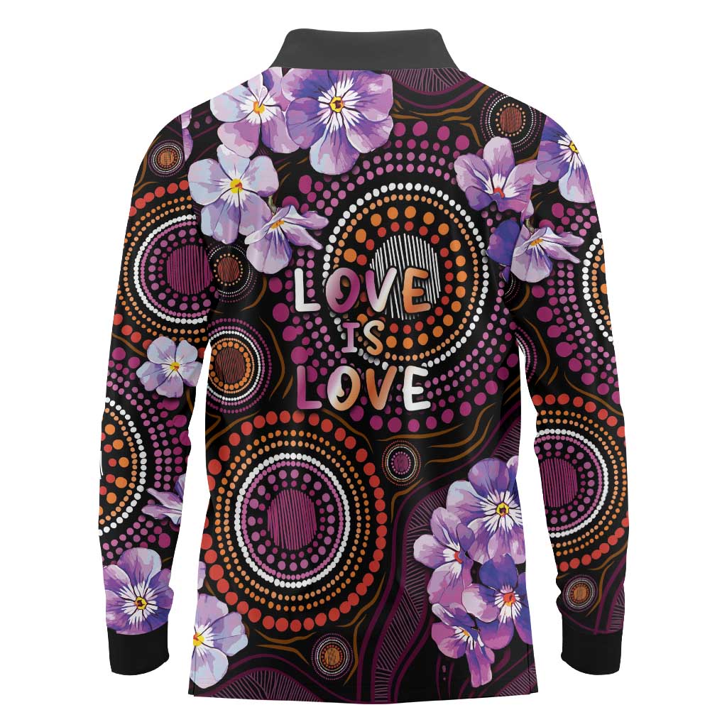 Australia First Nation LGBT - Lesbian Week Long Sleeve Polo Shirt Sapphic Violet - Love Is Love - Aussie Hoodie