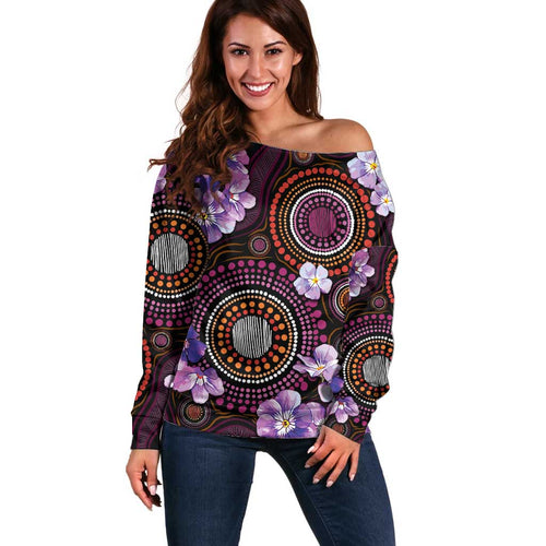 Australia First Nation LGBT - Lesbian Week Off Shoulder Sweater Sapphic Violet - Love Is Love - Aussie Hoodie