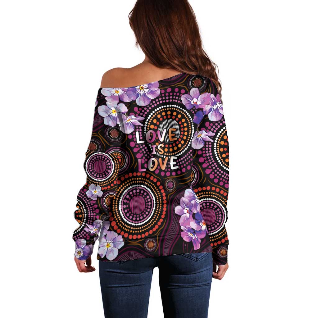 Australia First Nation LGBT - Lesbian Week Off Shoulder Sweater Sapphic Violet - Love Is Love - Aussie Hoodie