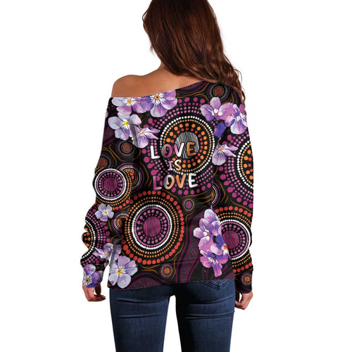 Australia First Nation LGBT - Lesbian Week Off Shoulder Sweater Sapphic Violet - Love Is Love - Aussie Hoodie