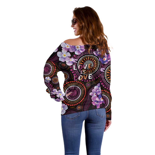 Australia First Nation LGBT - Lesbian Week Off Shoulder Sweater Sapphic Violet - Love Is Love - Aussie Hoodie